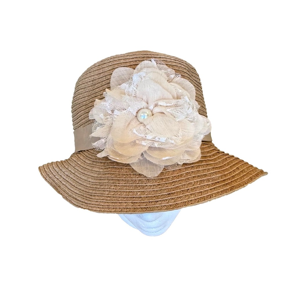 August Hat Company Women's Paper Straw Cloche Hat with Lace Fabric Flowers OS